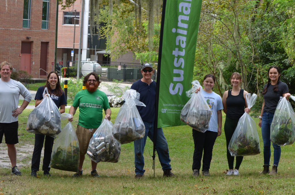 Students and staff participate in the CALM Week Green and Clean collaboration event at the University of Florida.