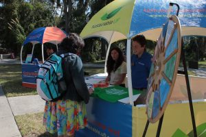 Students approaching the Sustainable UF Hut