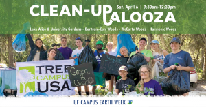 Student participants pose for their Tree Campus USA invasive species cleanup