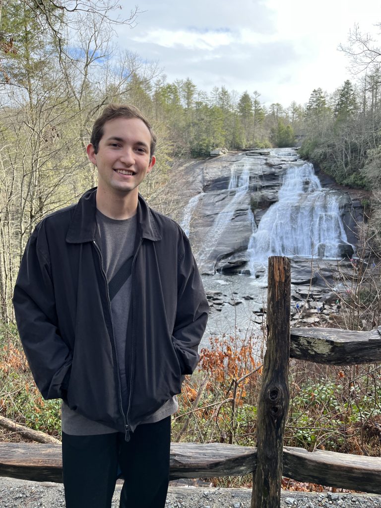 UF student David Flores at a waterfall in a natural area in North Carolina. 