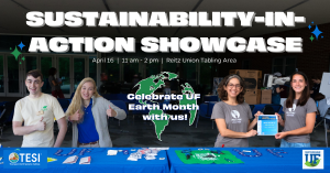 Sustainability-in-Action Showcase flyer for UF Earth Month 2024